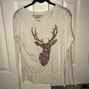 Light knit long sleeve with gold sequencing